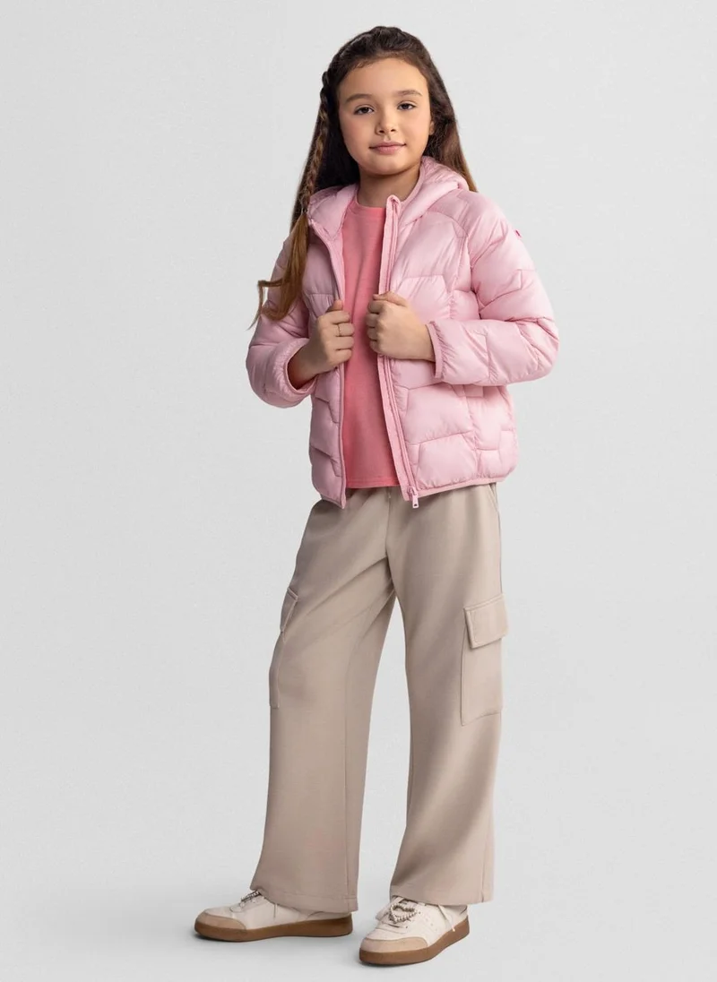 مينوتي Girls lightweight nylon pink hooded jacket 3-15 years